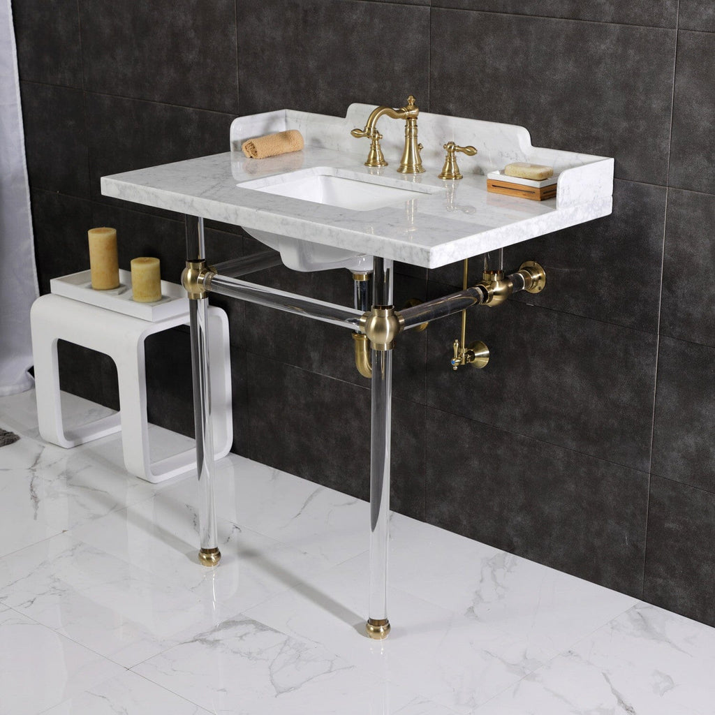 Pemberton 36-Inch Carrara Marble Console Sink with Acrylic Legs (8-Inch, 3-Hole)