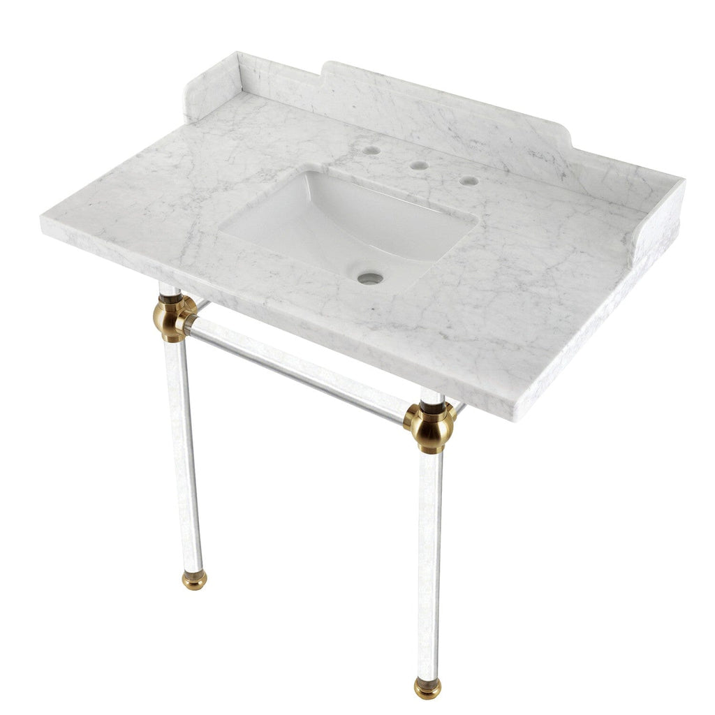 Pemberton 36-Inch Carrara Marble Console Sink with Acrylic Legs (8-Inch, 3-Hole)