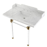 Pemberton 36-Inch Carrara Marble Console Sink with Acrylic Legs (8-Inch, 3-Hole)