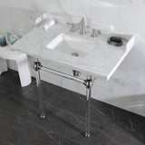 Pemberton 36-Inch Carrara Marble Console Sink with Acrylic Legs (8-Inch, 3-Hole)