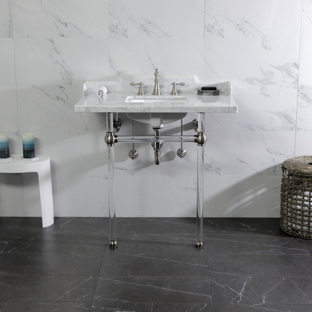 Pemberton 36-Inch Carrara Marble Console Sink with Acrylic Legs (8-Inch, 3-Hole)