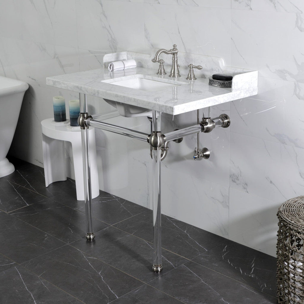 Pemberton 36-Inch Carrara Marble Console Sink with Acrylic Legs (8-Inch, 3-Hole)