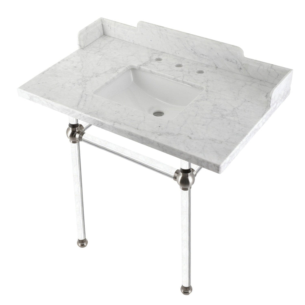 Pemberton 36-Inch Carrara Marble Console Sink with Acrylic Legs (8-Inch, 3-Hole)
