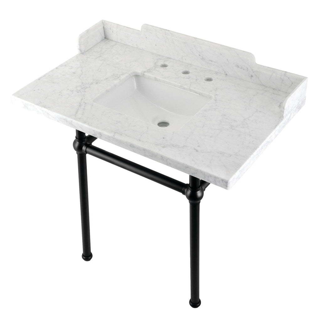 Pemberton 36-Inch Carrara Marble Console Sink with Brass Legs (8-Inch, 3-Hole)