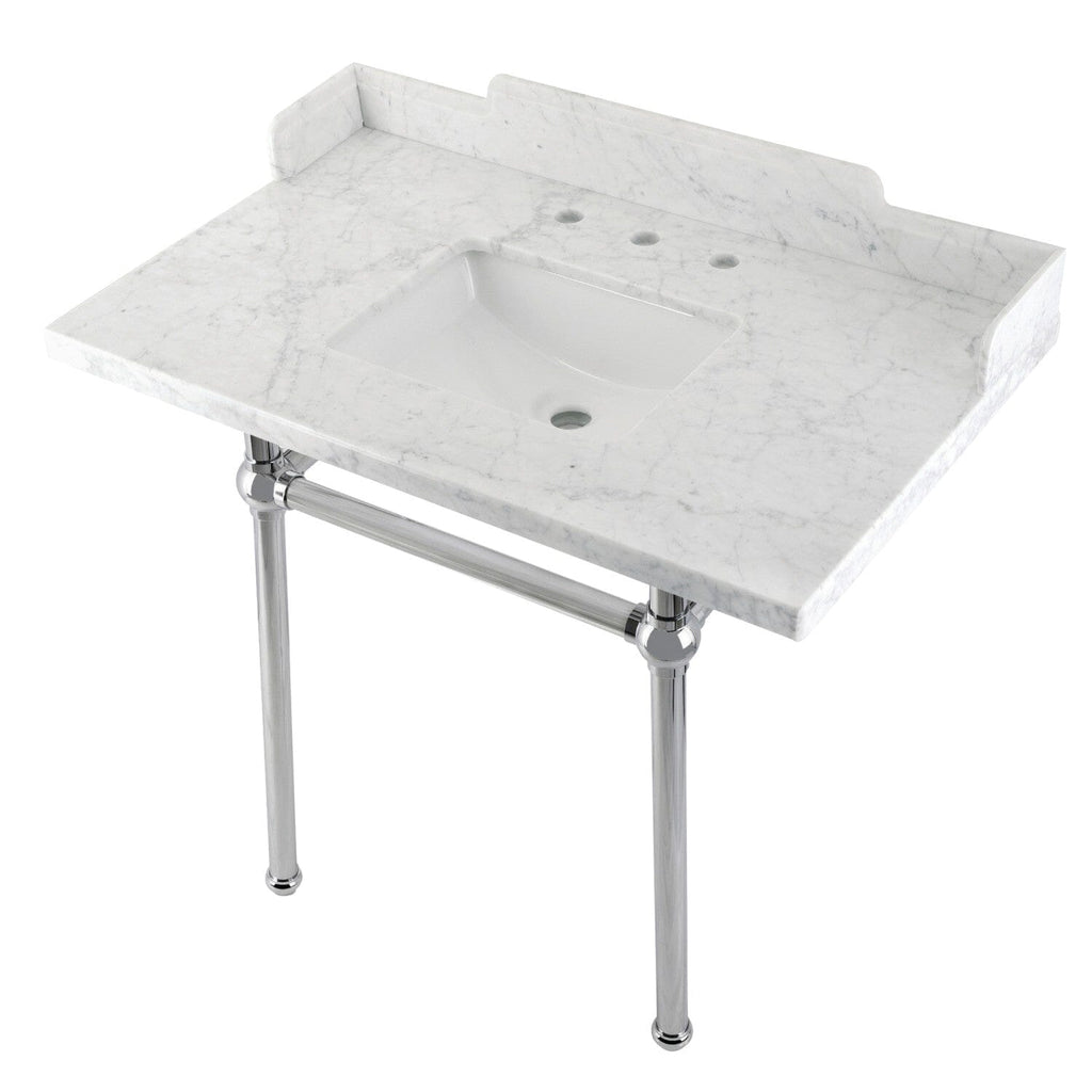 Pemberton 36-Inch Carrara Marble Console Sink with Brass Legs (8-Inch, 3-Hole)