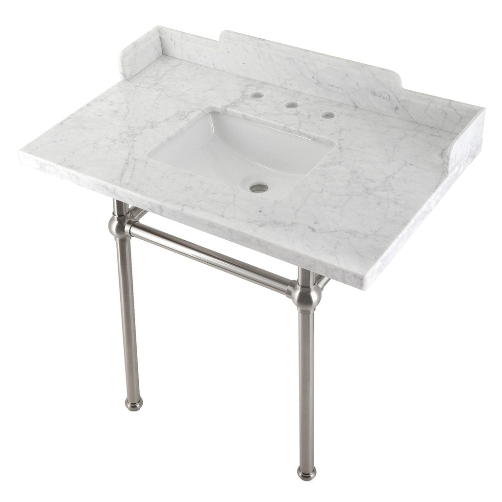 Pemberton 36-Inch Carrara Marble Console Sink with Brass Legs (8-Inch, 3-Hole)