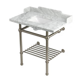 Pemberton 36-Inch Carrara Marble Console Sink with Brass Legs and Shelf (8-Inch, 3-Hole)