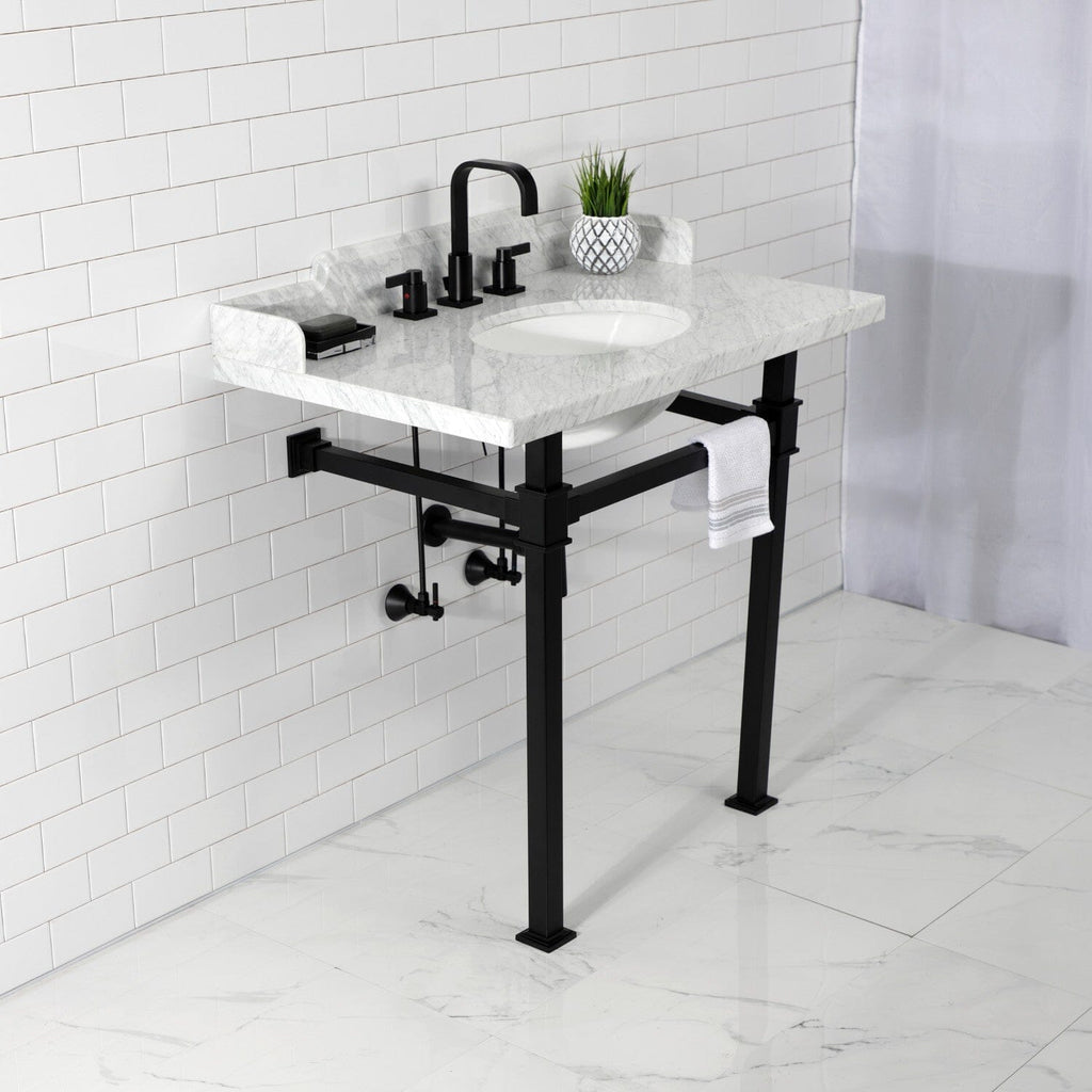 Viceroy 36-Inch Carrara Marble Console Sink with Stainless Steel Legs (8-Inch, 3-Hole)