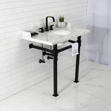 Viceroy 36-Inch Carrara Marble Console Sink with Stainless Steel Legs (8-Inch, 3-Hole)
