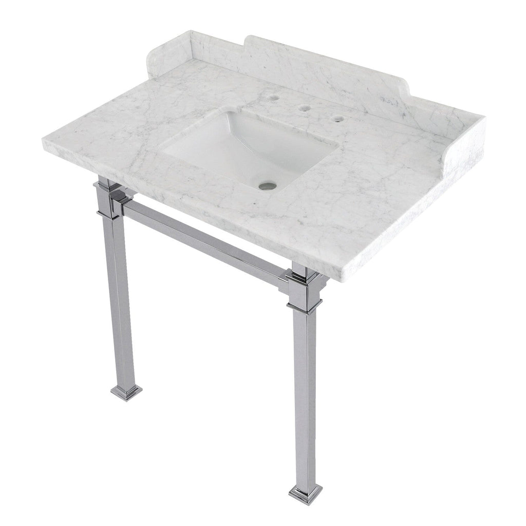 Viceroy 36-Inch Carrara Marble Console Sink with Stainless Steel Legs (8-Inch, 3-Hole)