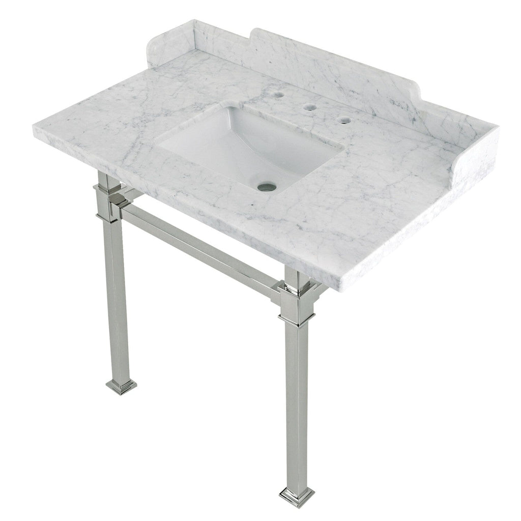 Viceroy 36-Inch Carrara Marble Console Sink with Stainless Steel Legs (8-Inch, 3-Hole)