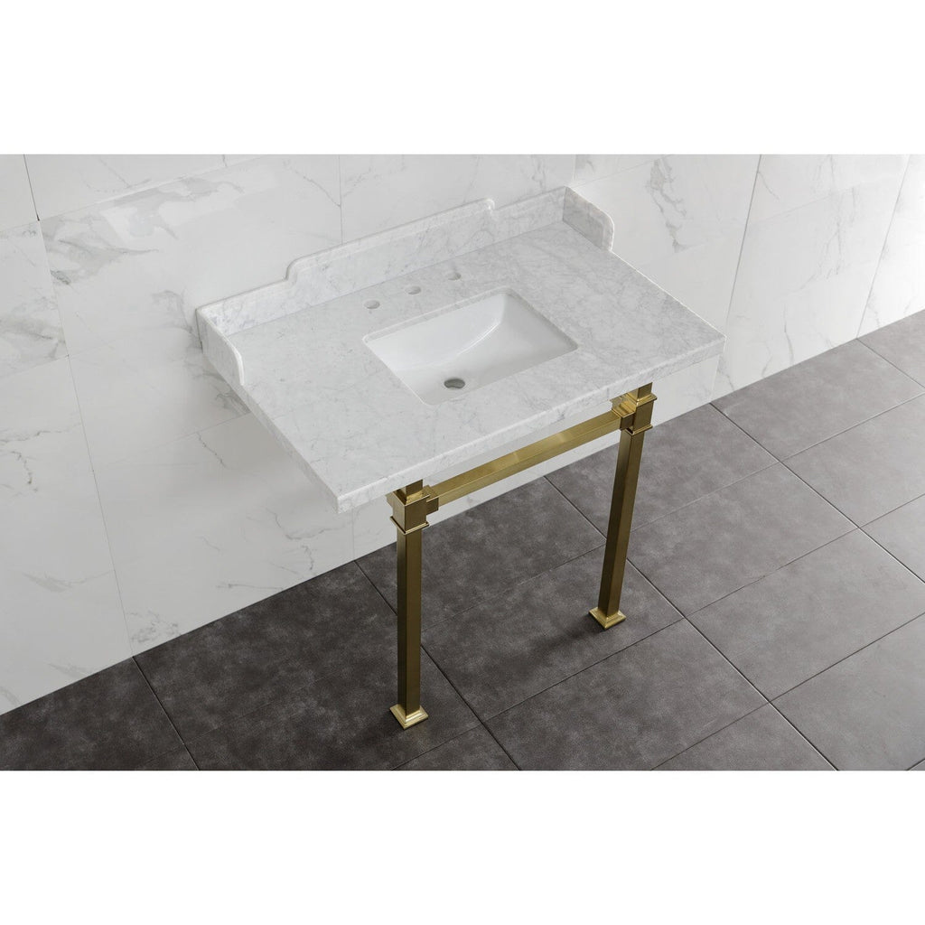 Viceroy 36-Inch Carrara Marble Console Sink with Stainless Steel Legs (8-Inch, 3-Hole)