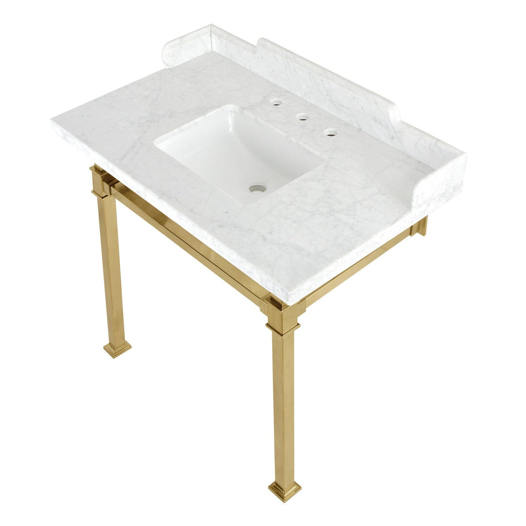 Viceroy 36-Inch Carrara Marble Console Sink with Stainless Steel Legs (8-Inch, 3-Hole)