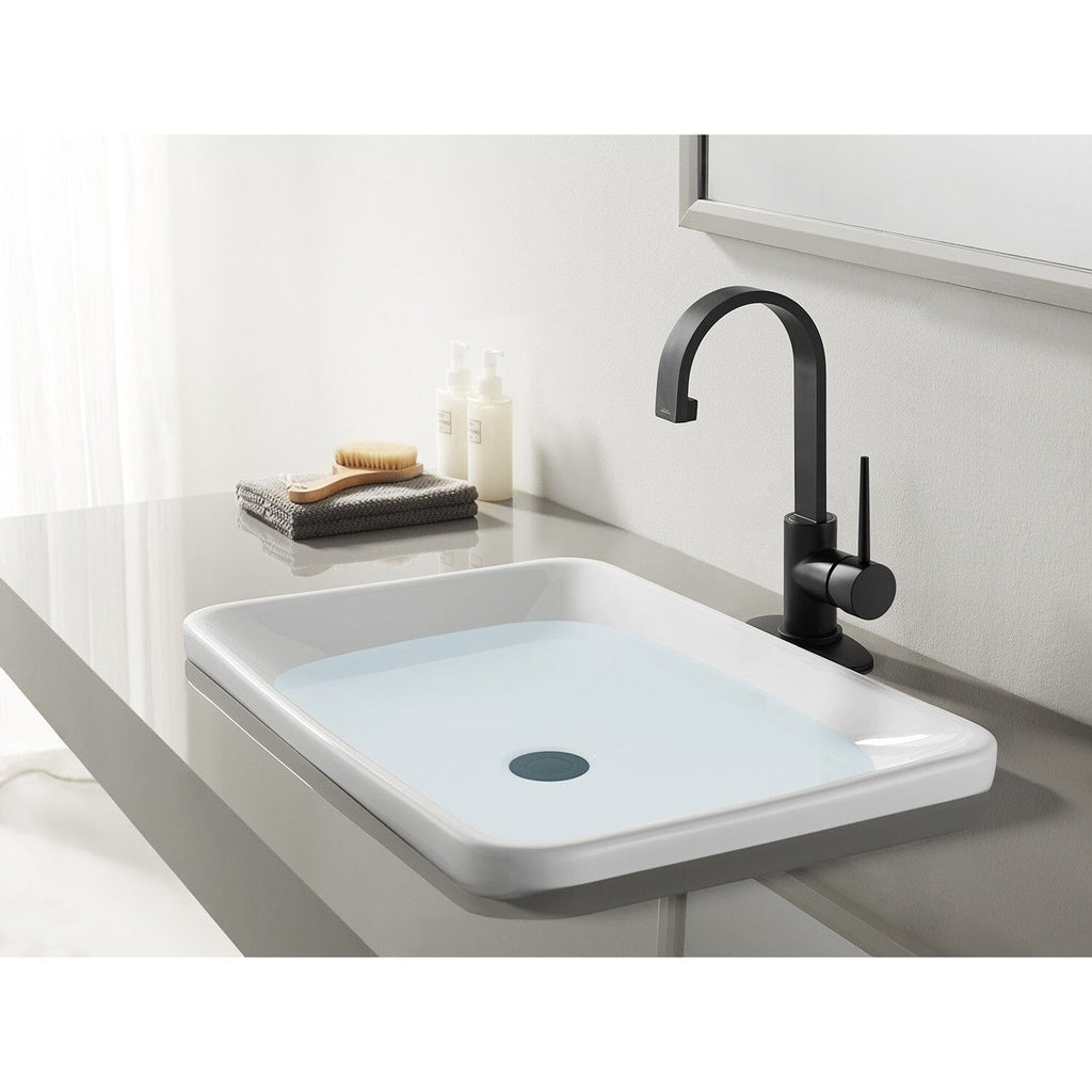 New York One-Handle 1-Hole Bathroom Faucet with Deck Plate and Push Pop-Up Drain