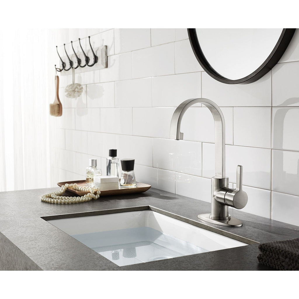 Continental One-Handle 1-Hole Bathroom Faucet with Deck Plate and Push Pop-Up Drain