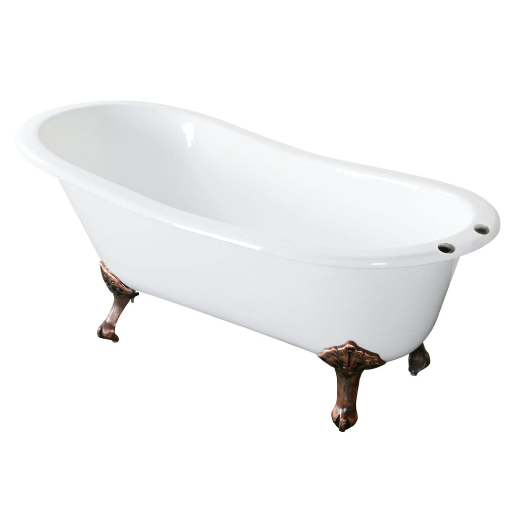Aqua Eden 61-Inch Cast Iron Oval Single Slipper Clawfoot Tub (7-Inch Faucet Drillings)