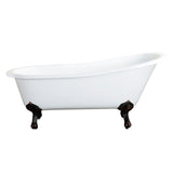 Aqua Eden 61-Inch Cast Iron Oval Single Slipper Clawfoot Tub (No Faucet Drillings)