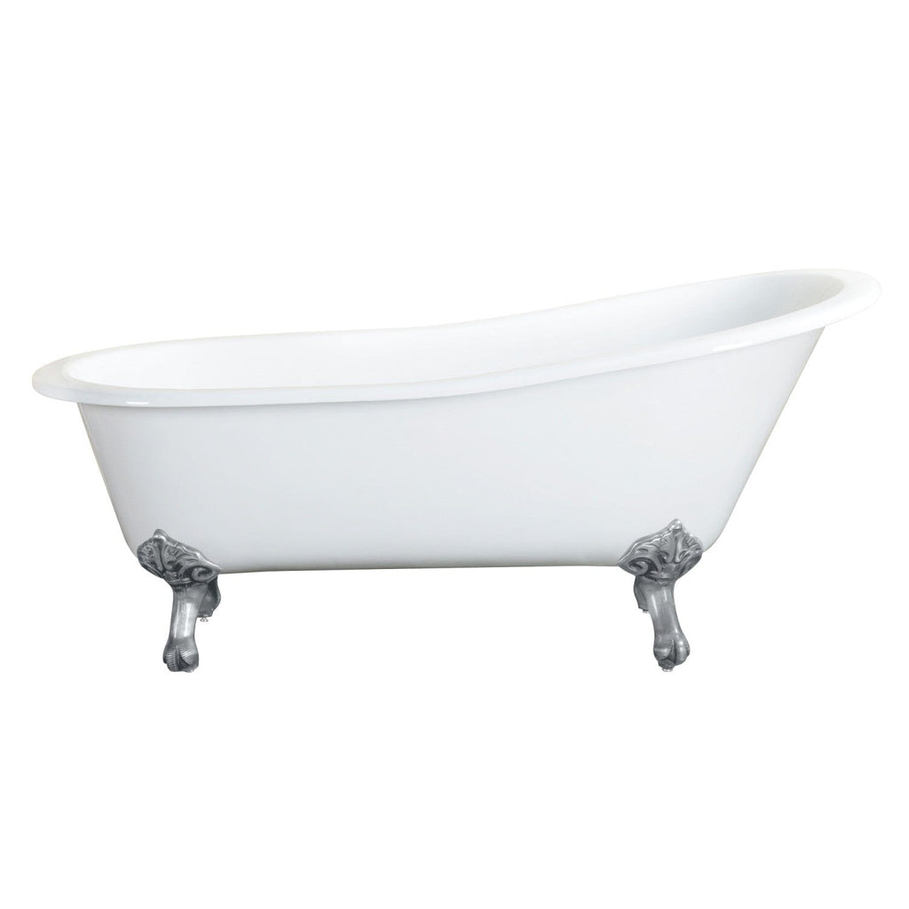 Aqua Eden 61-Inch Cast Iron Oval Single Slipper Clawfoot Tub (No Faucet Drillings)
