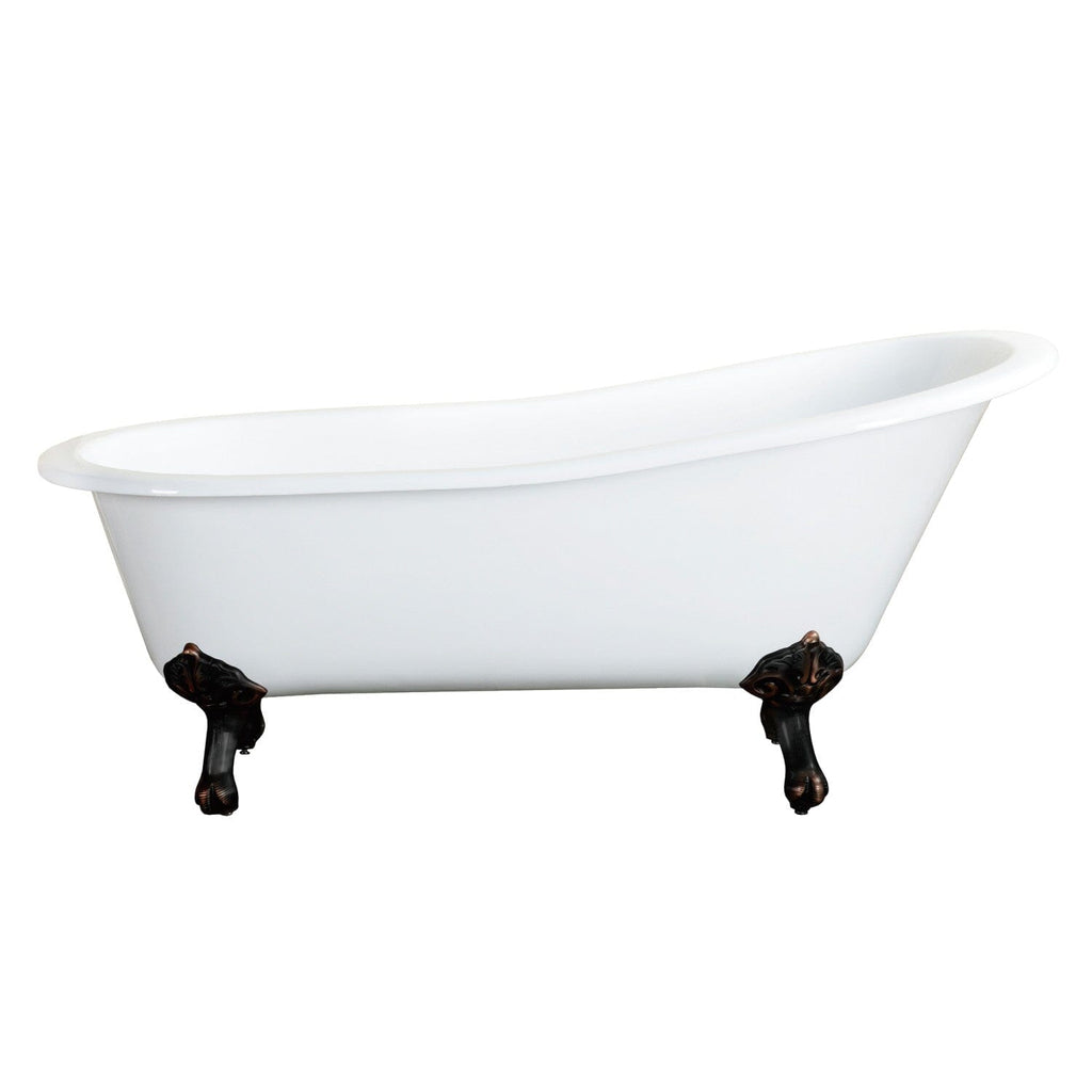 Aqua Eden 67-Inch Cast Iron Oval Single Slipper Clawfoot Tub (No Faucet Drillings)