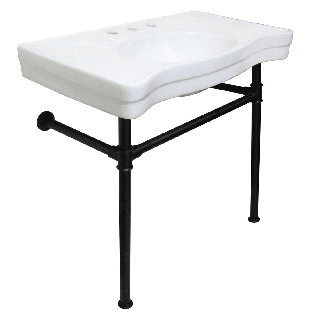 Imperial 36-Inch Ceramic Console Sink with Stainless Steel Legs (8-Inch, 3-Hole)