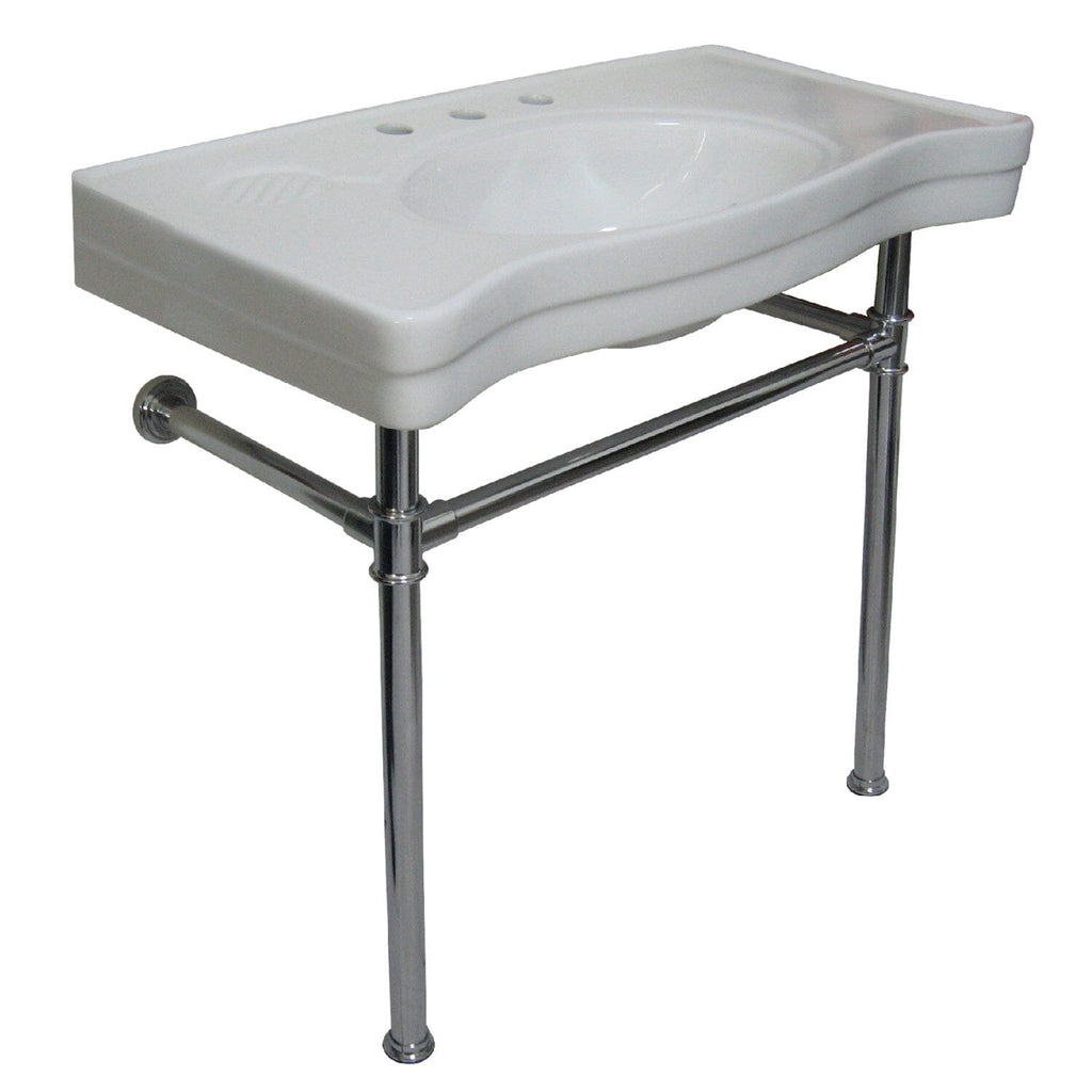 Imperial 36-Inch Ceramic Console Sink with Stainless Steel Legs (8-Inch, 3-Hole)
