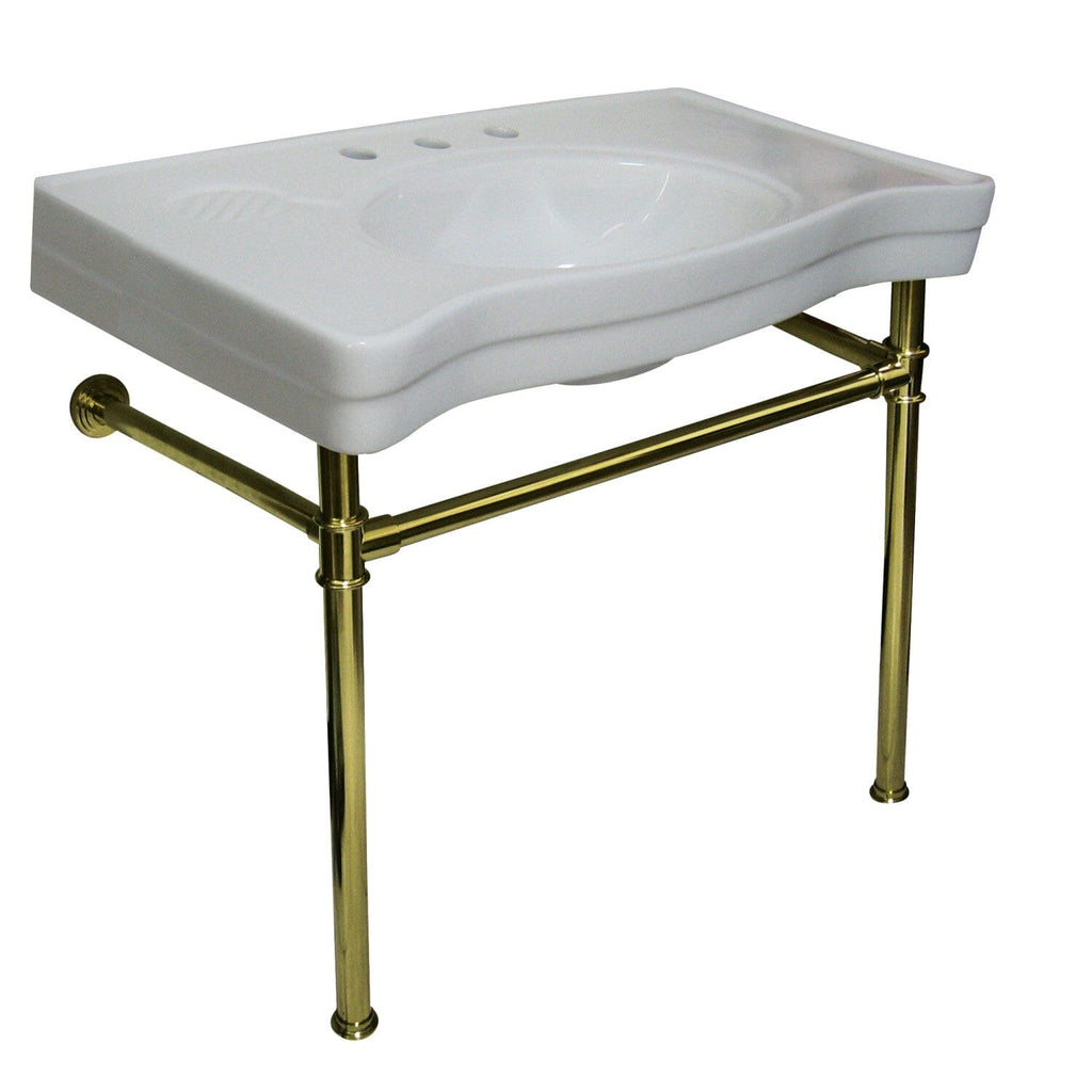 Imperial 36-Inch Ceramic Console Sink with Stainless Steel Legs (8-Inch, 3-Hole)