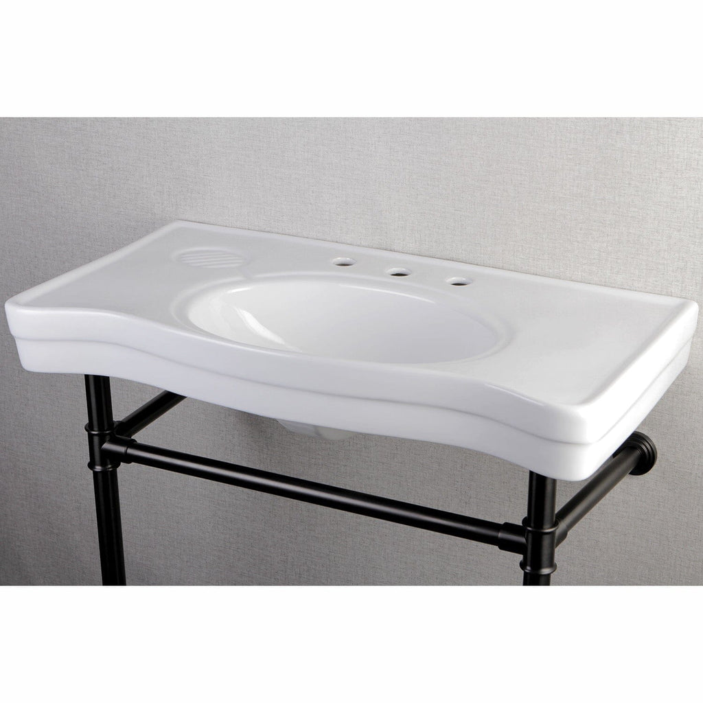 Imperial 36-Inch Ceramic Console Sink with Stainless Steel Legs (8-Inch, 3-Hole)