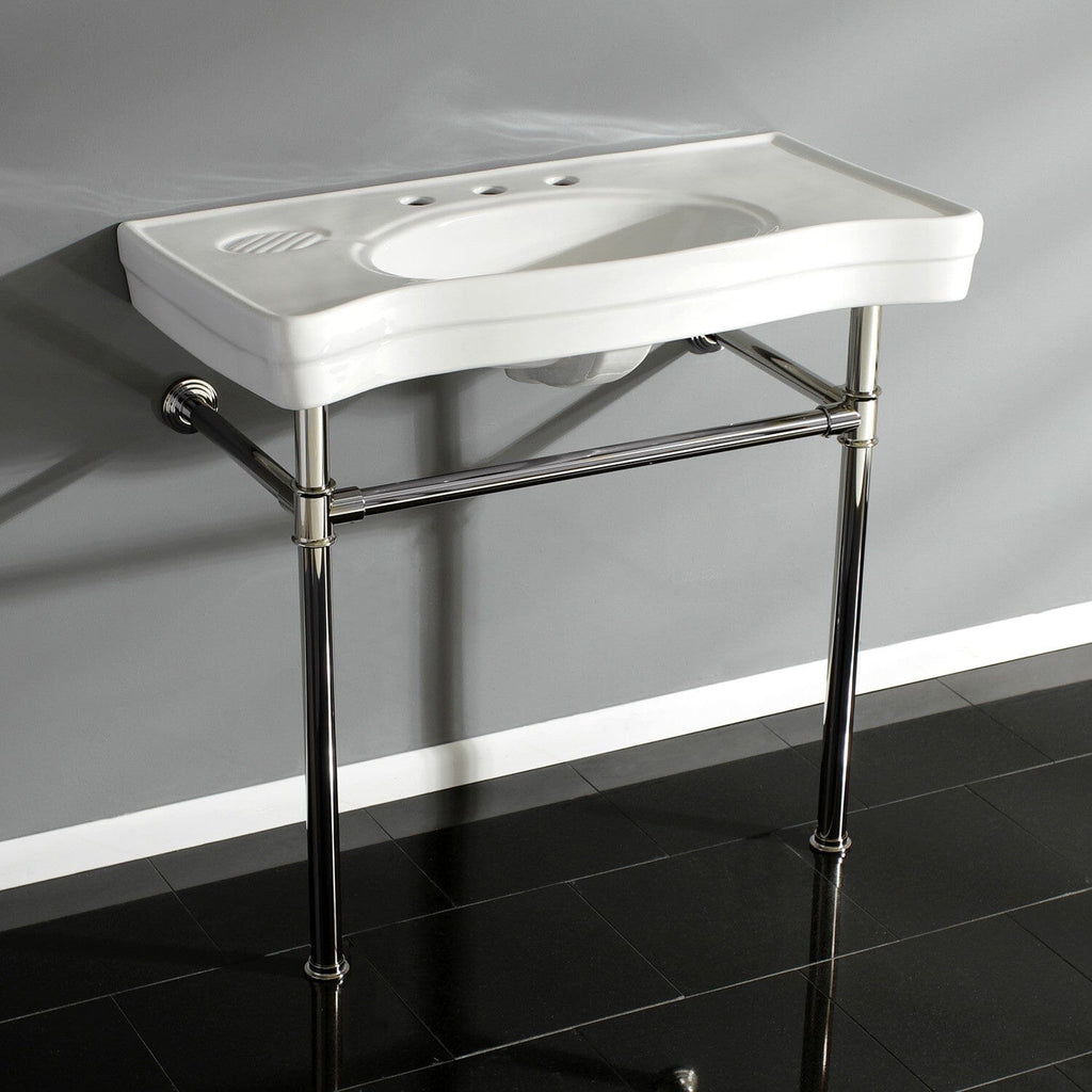 Imperial 36-Inch Ceramic Console Sink with Stainless Steel Legs (8-Inch, 3-Hole)