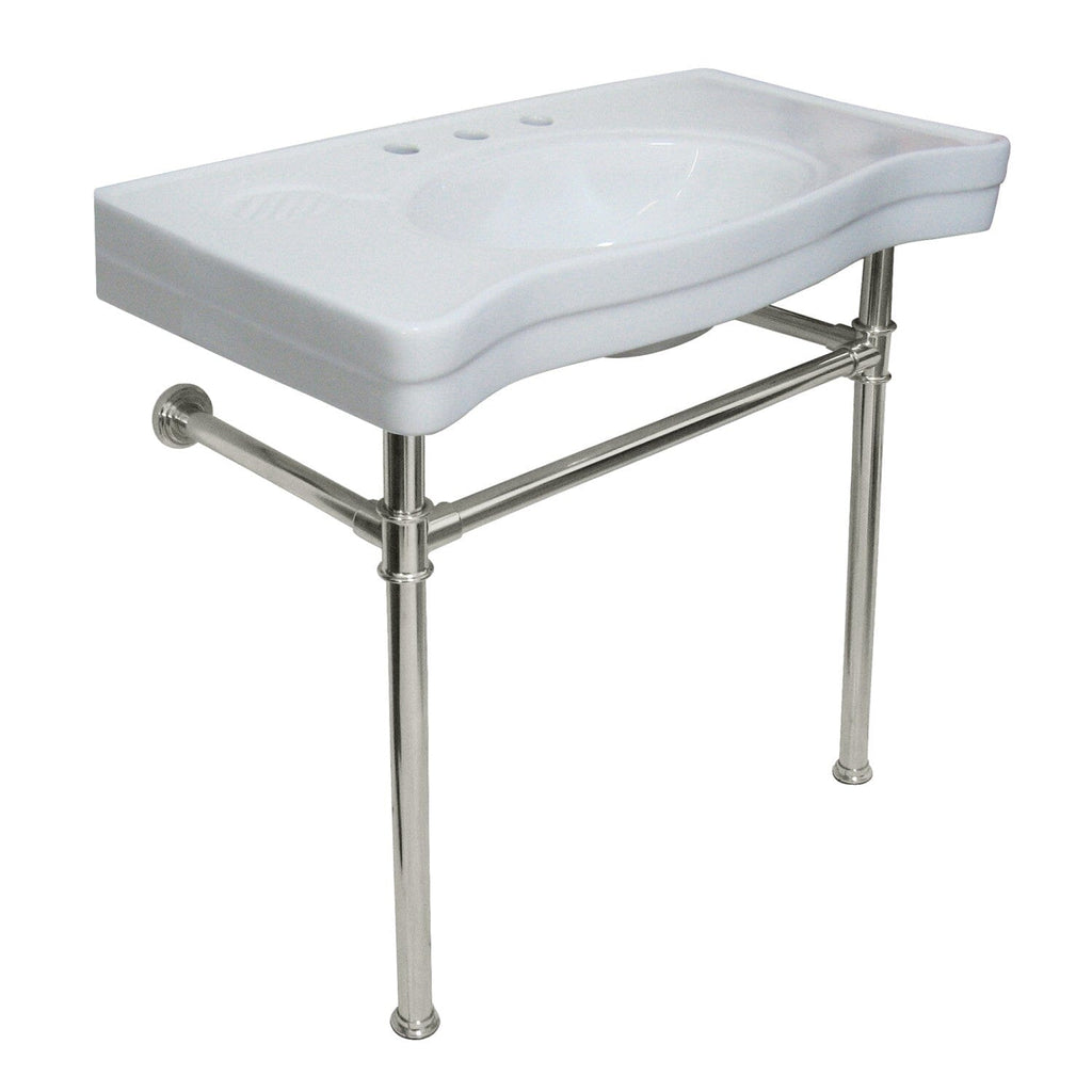 Imperial 36-Inch Ceramic Console Sink with Stainless Steel Legs (8-Inch, 3-Hole)