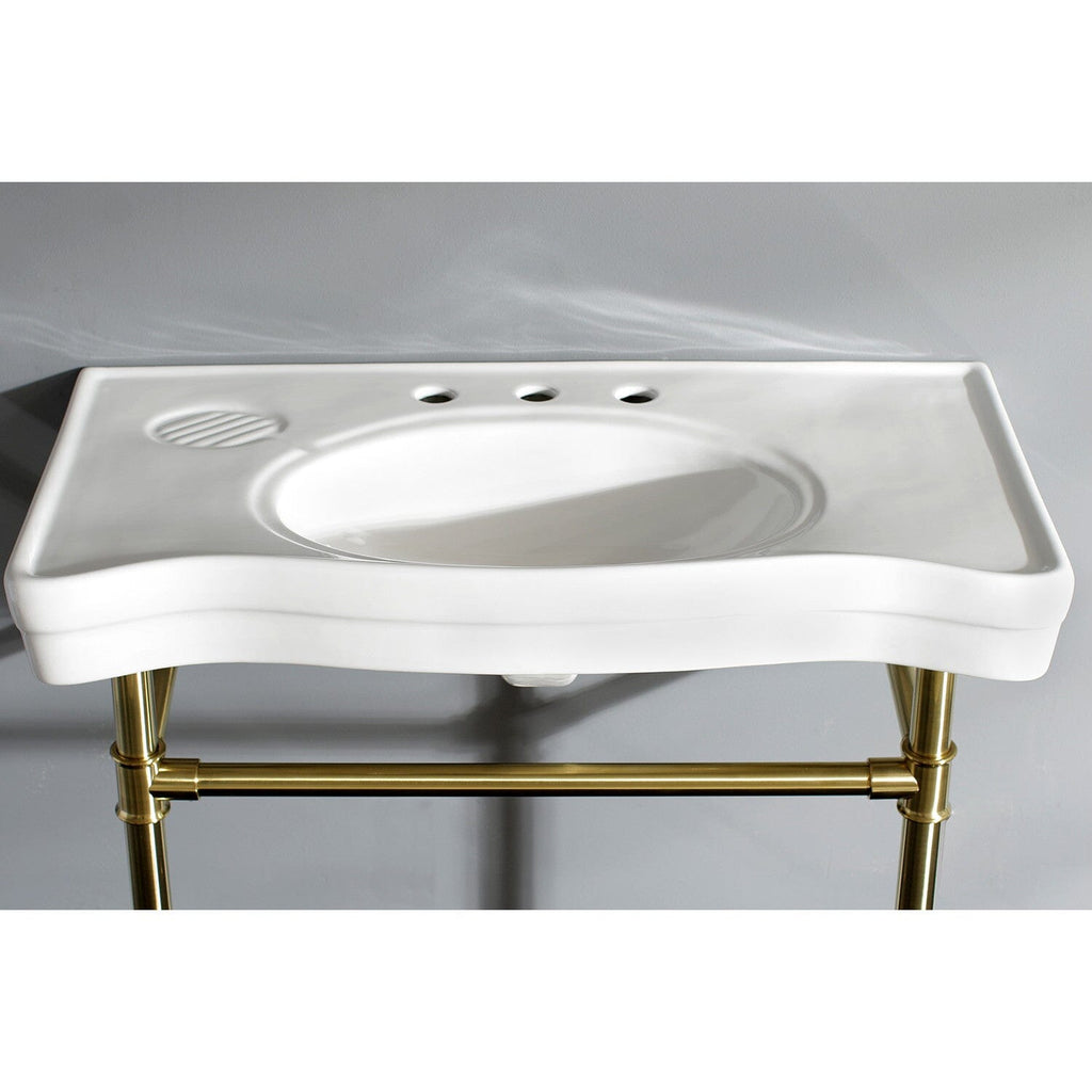 Imperial 36-Inch Ceramic Console Sink with Stainless Steel Legs (8-Inch, 3-Hole)