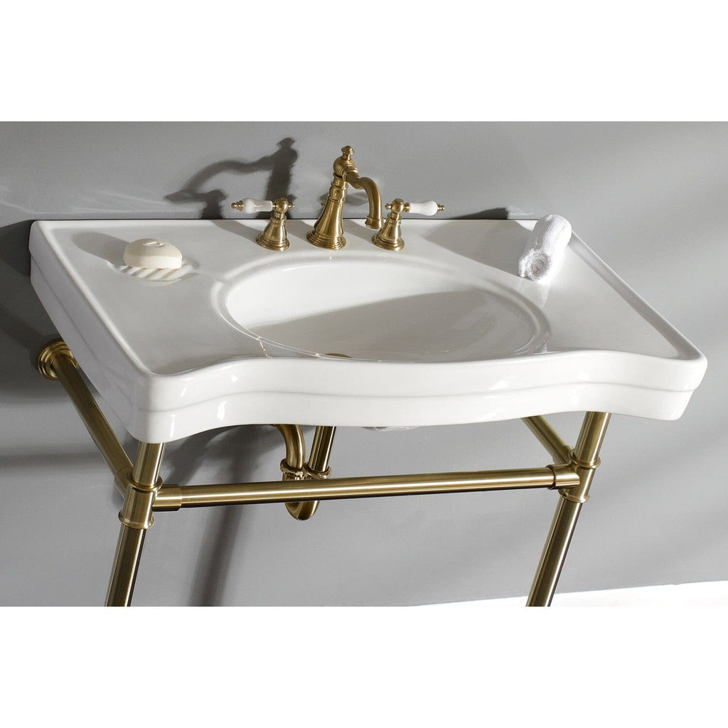 Imperial 36-Inch Ceramic Console Sink with Stainless Steel Legs (8-Inch, 3-Hole)