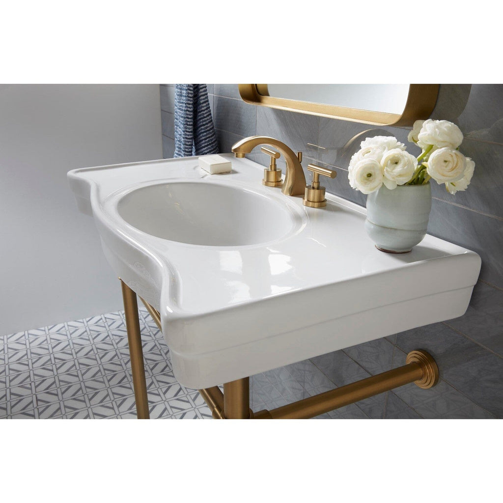 Imperial 36-Inch Ceramic Console Sink with Stainless Steel Legs (8-Inch, 3-Hole)