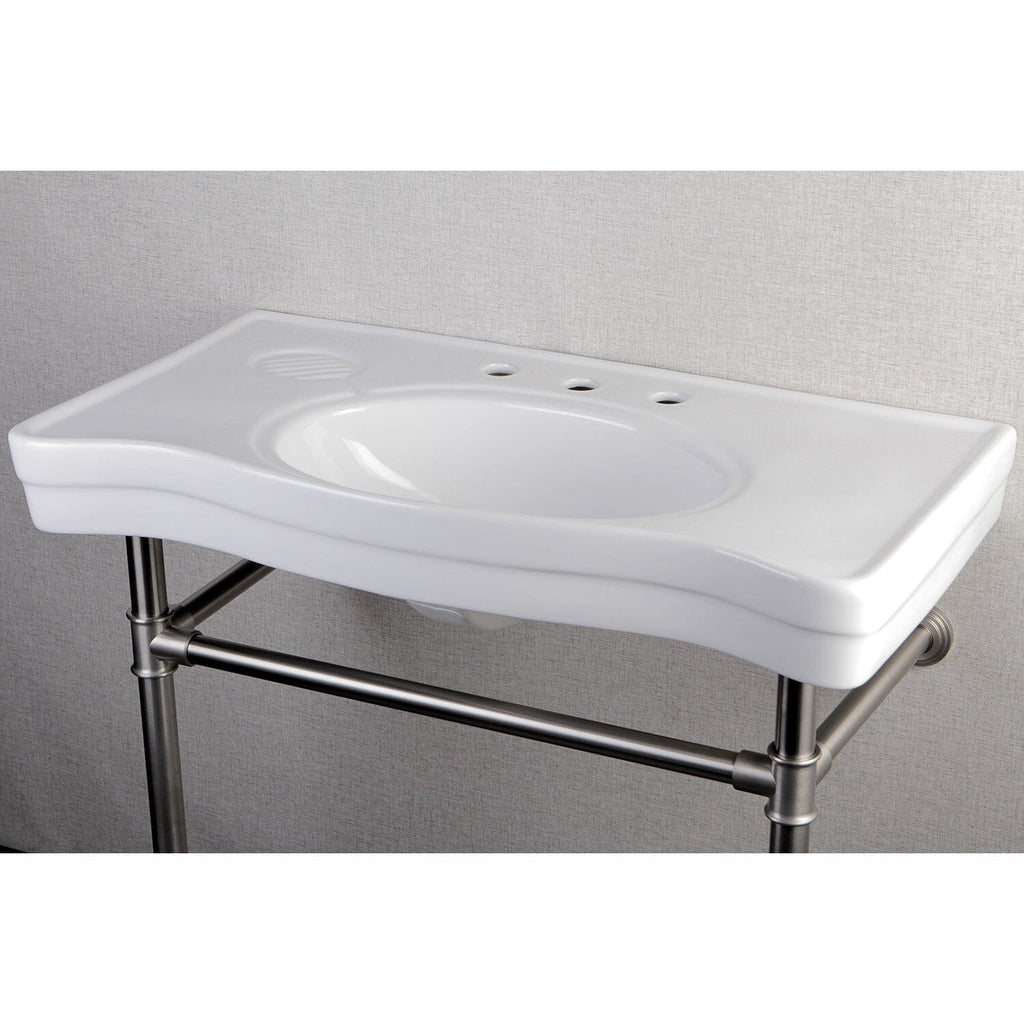 Imperial 36-Inch Ceramic Console Sink with Stainless Steel Legs (8-Inch, 3-Hole)