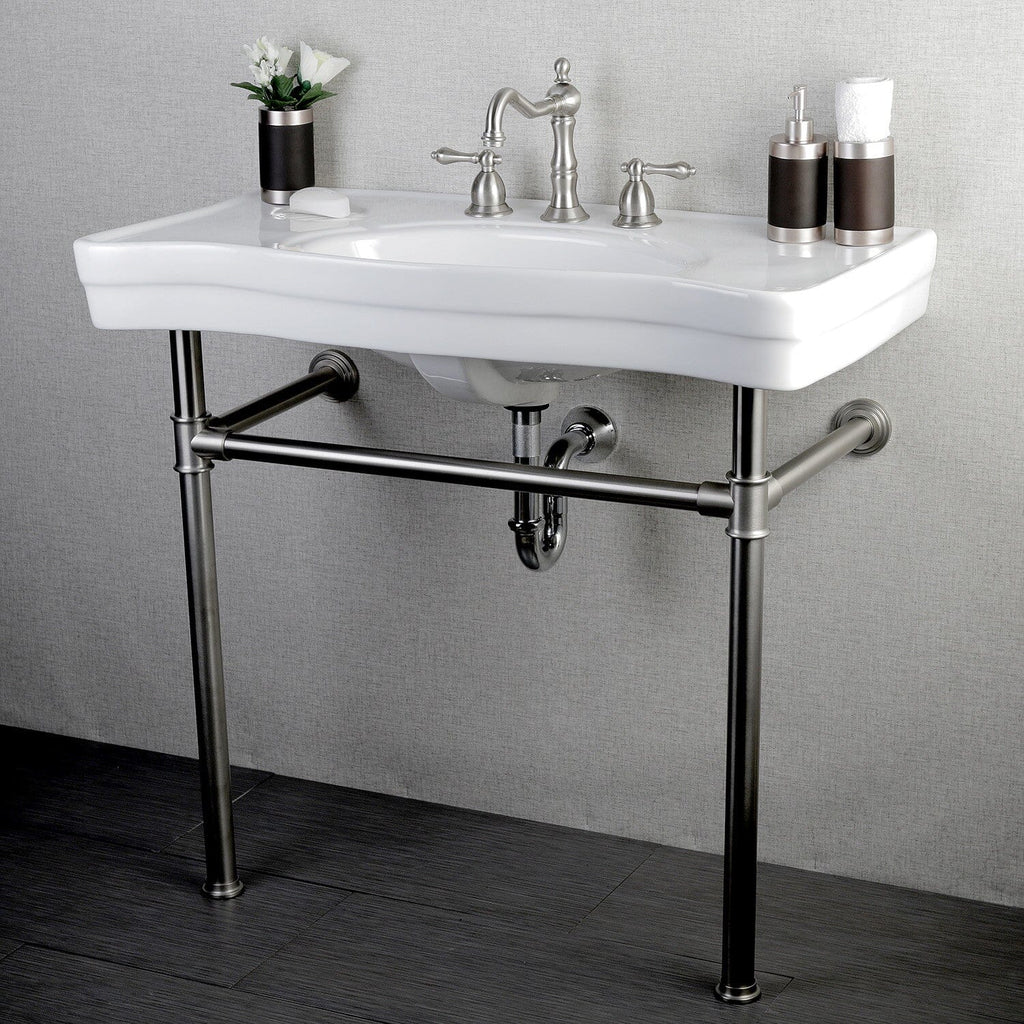 Imperial 36-Inch Ceramic Console Sink with Stainless Steel Legs (8-Inch, 3-Hole)