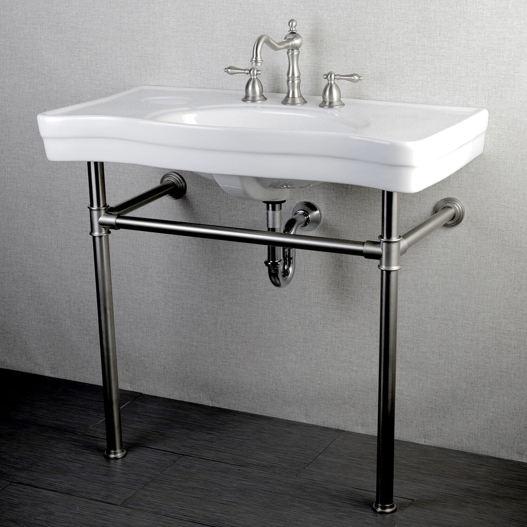 Imperial 36-Inch Ceramic Console Sink with Stainless Steel Legs (8-Inch, 3-Hole)