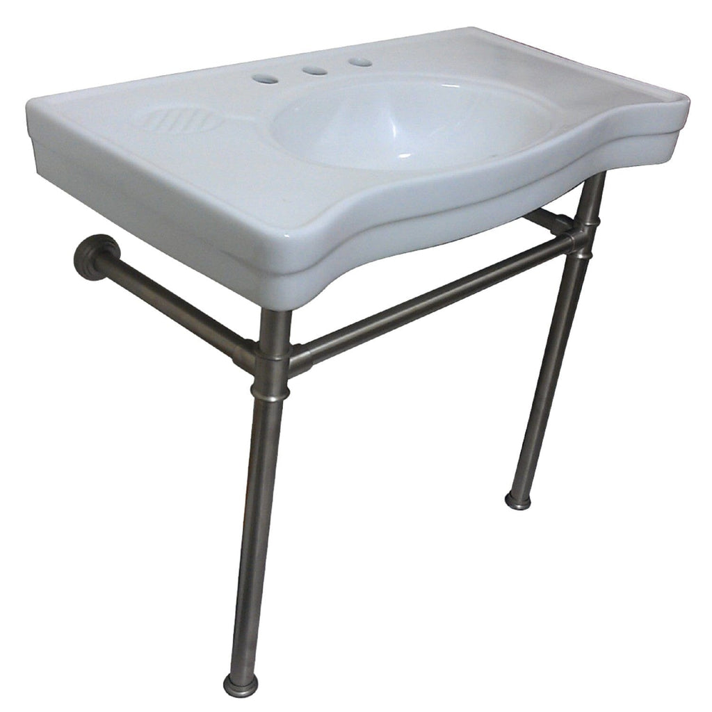 Imperial 36-Inch Ceramic Console Sink with Stainless Steel Legs (8-Inch, 3-Hole)