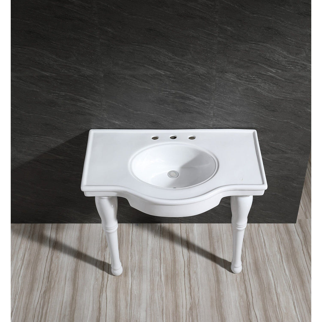 Templeton 37-Inch Ceramic Console Sink with Legs (8-Inch, 3-Hole)