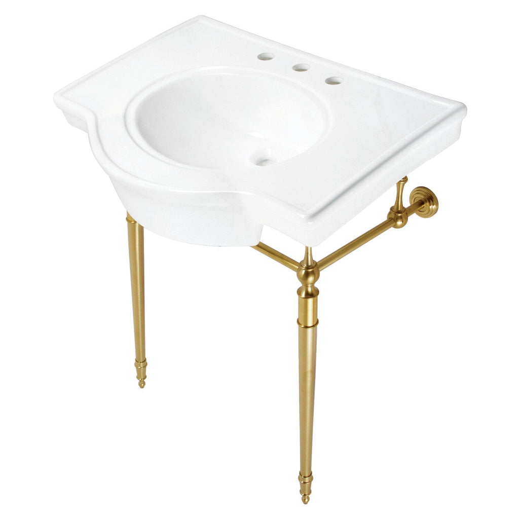 Edwardian 31-Inch Ceramic Console Sink with Brass Legs (8-Inch, 3-Hole)