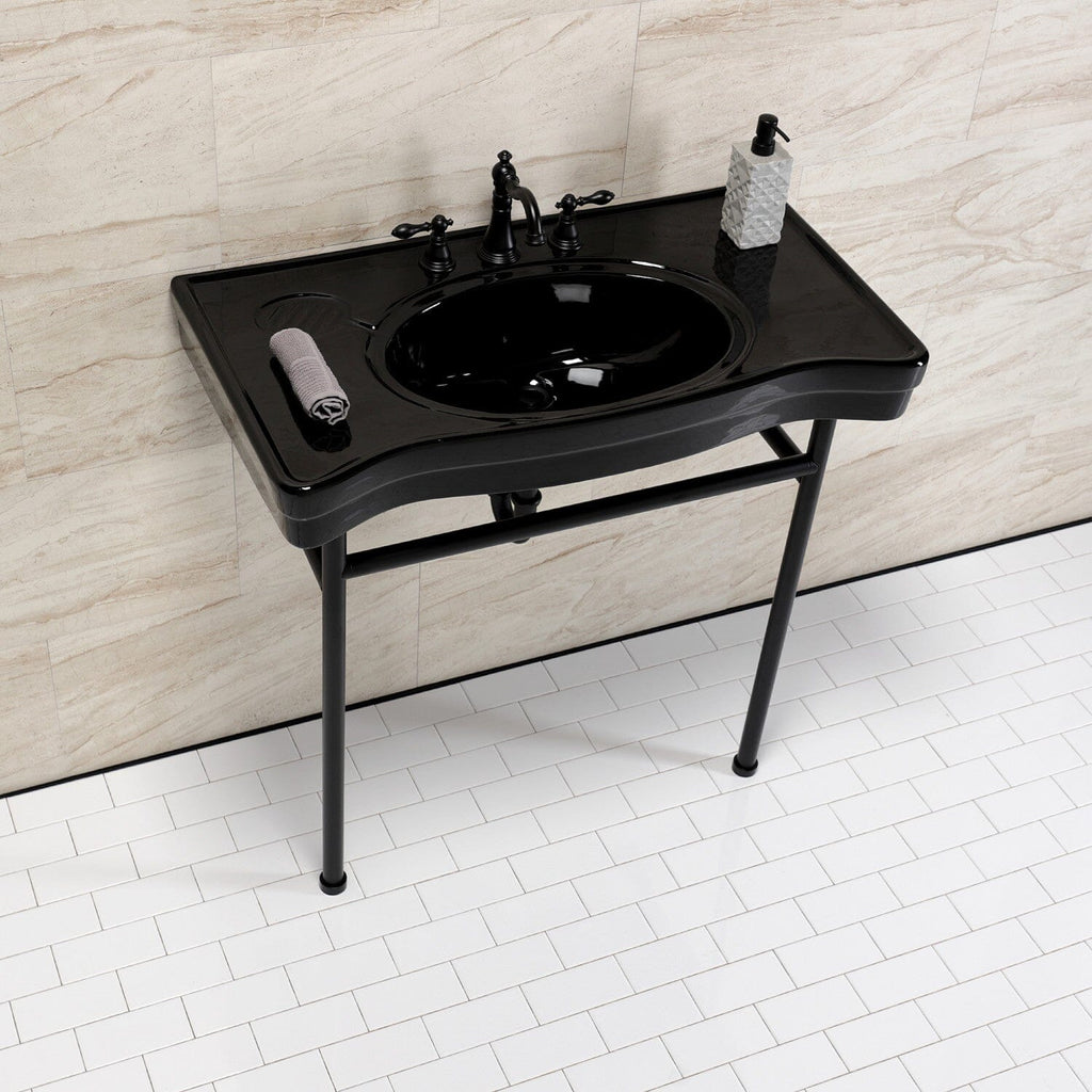 Bristol 36-Inch Ceramic Console Sink with Stainless Steel Legs (8-Inch, 3-Hole)