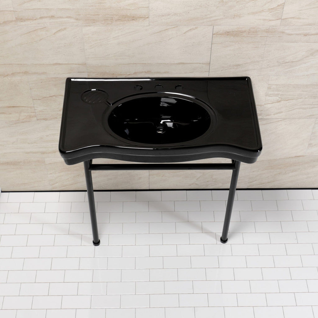 Bristol 36-Inch Ceramic Console Sink with Stainless Steel Legs (8-Inch, 3-Hole)