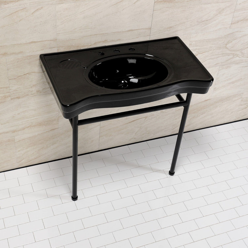 Bristol 36-Inch Ceramic Console Sink with Stainless Steel Legs (8-Inch, 3-Hole)