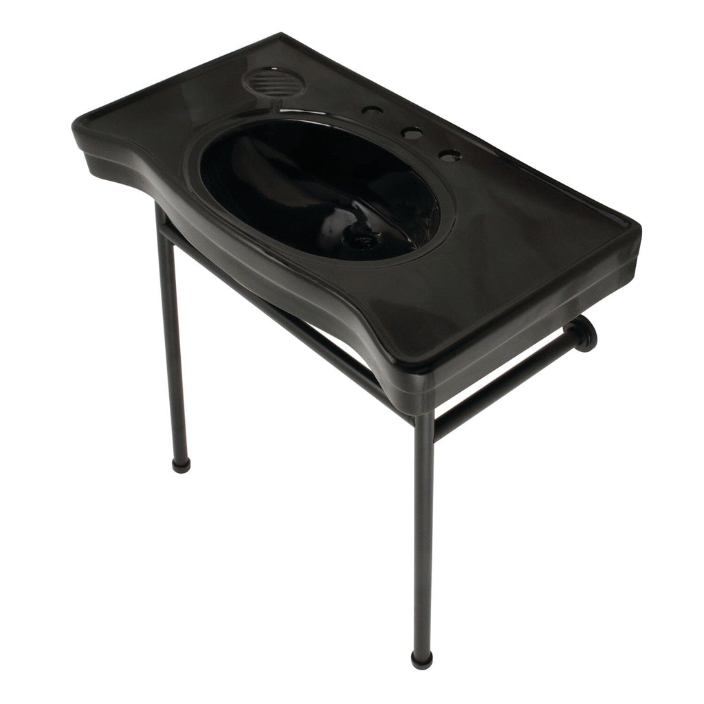 Bristol 36-Inch Ceramic Console Sink with Stainless Steel Legs (8-Inch, 3-Hole)