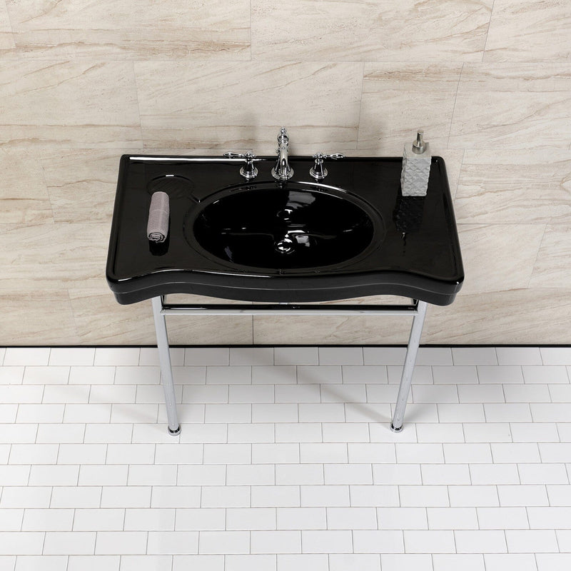 Bristol 36-Inch Ceramic Console Sink with Stainless Steel Legs (8-Inch, 3-Hole)
