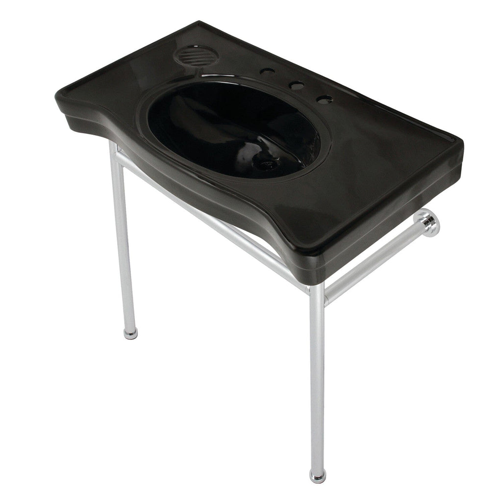 Bristol 36-Inch Ceramic Console Sink with Stainless Steel Legs (8-Inch, 3-Hole)