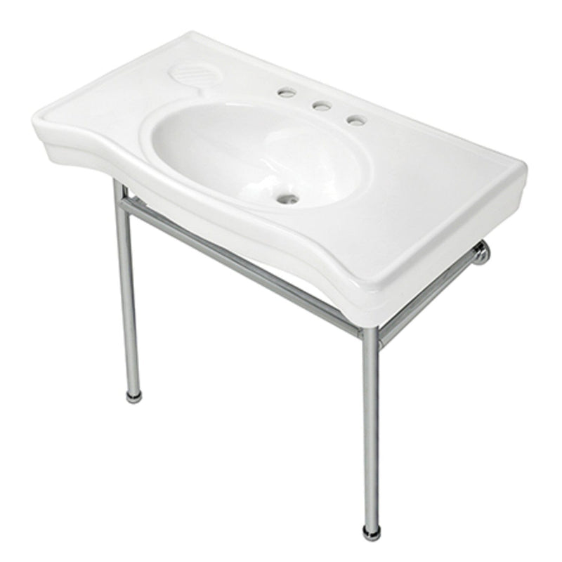 Bristol 36-Inch Ceramic Console Sink with Stainless Steel Legs (8-Inch, 3-Hole)