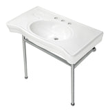 Bristol 36-Inch Ceramic Console Sink with Stainless Steel Legs (8-Inch, 3-Hole)