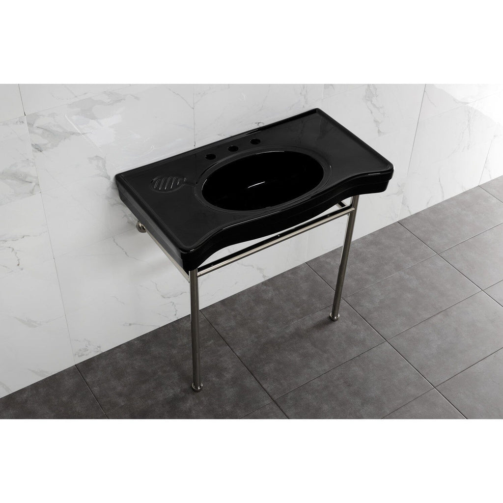 Bristol 36-Inch Ceramic Console Sink with Stainless Steel Legs (8-Inch, 3-Hole)