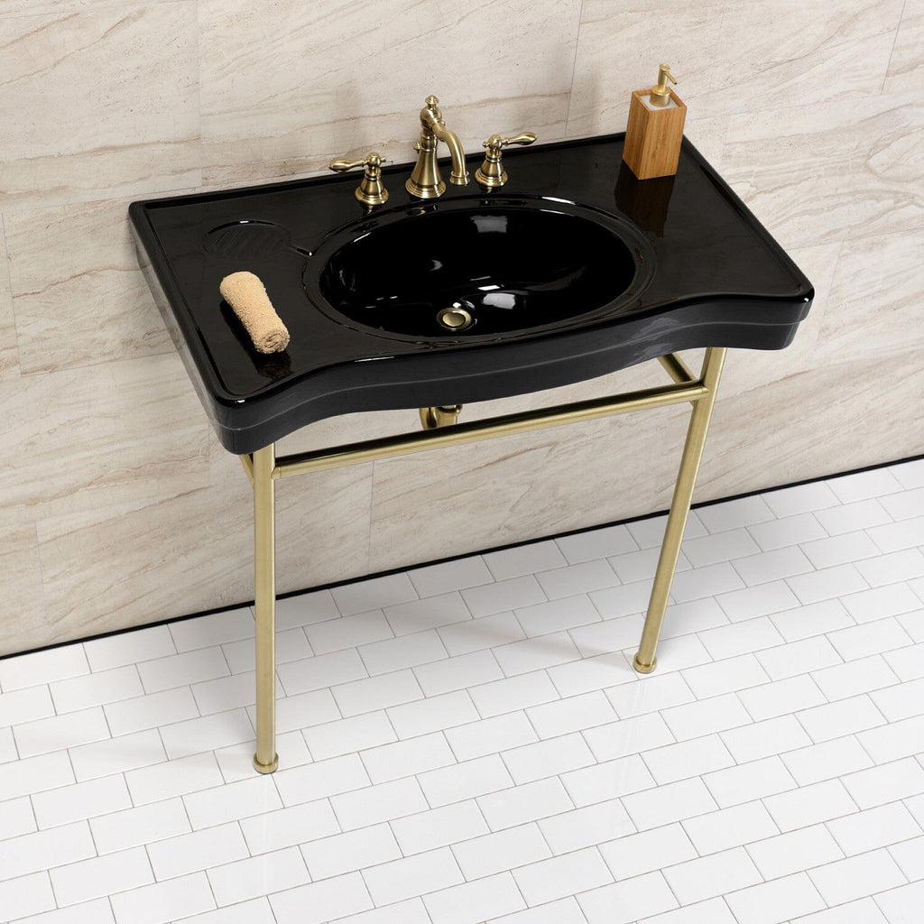 Bristol 36-Inch Ceramic Console Sink with Stainless Steel Legs (8-Inch, 3-Hole)
