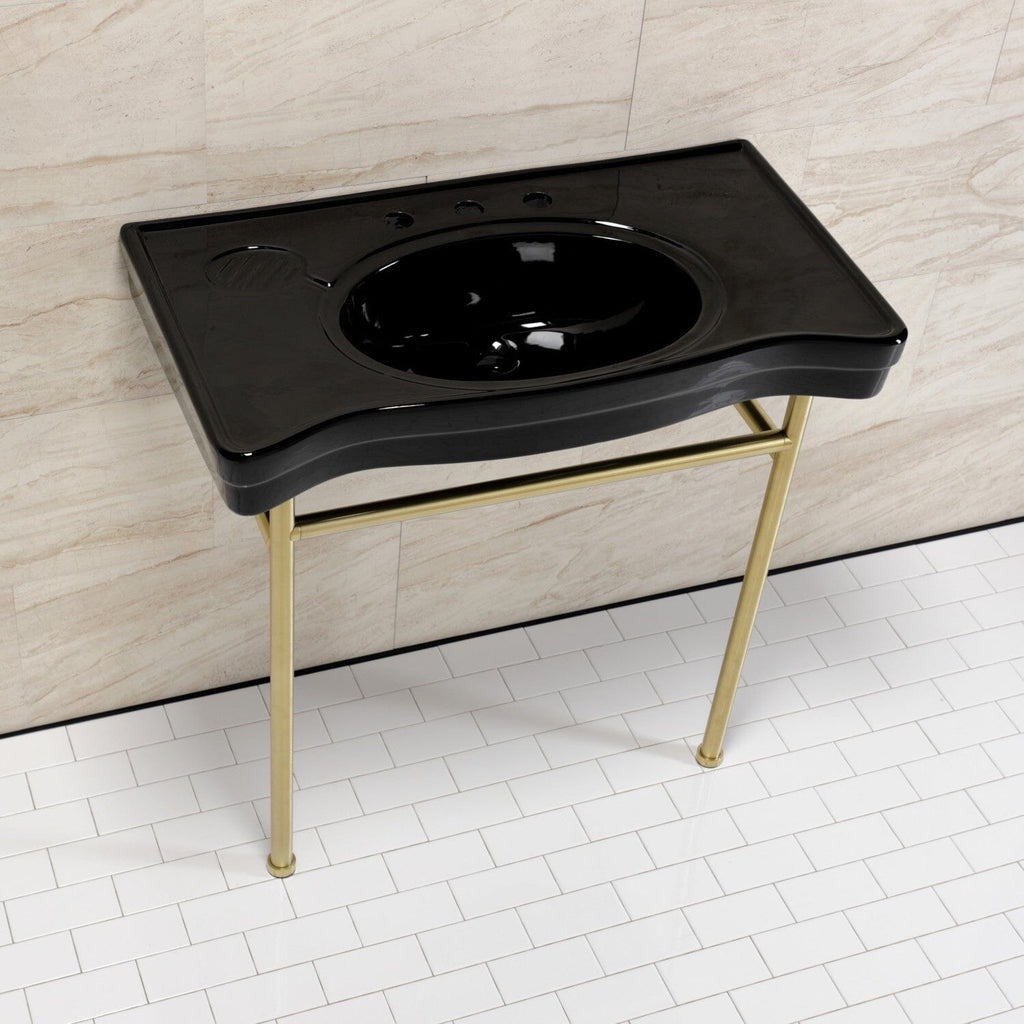 Bristol 36-Inch Ceramic Console Sink with Stainless Steel Legs (8-Inch, 3-Hole)