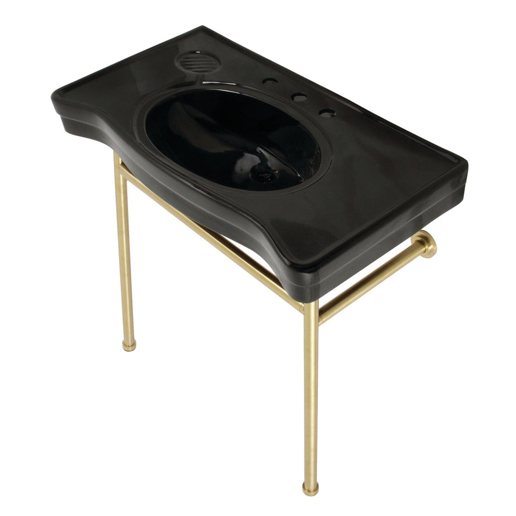 Bristol 36-Inch Ceramic Console Sink with Stainless Steel Legs (8-Inch, 3-Hole)